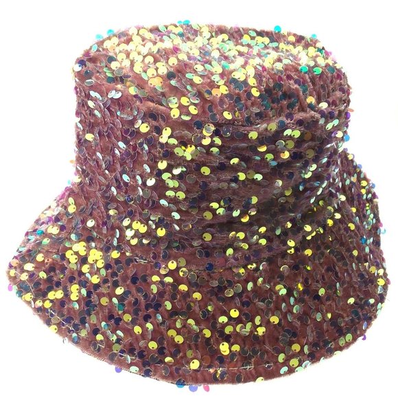 Natalie Mills Gemma Pink Bucket Hat Sequins Velvet Fashion Bling Hip Hop Sparkle - Picture 2 of 3